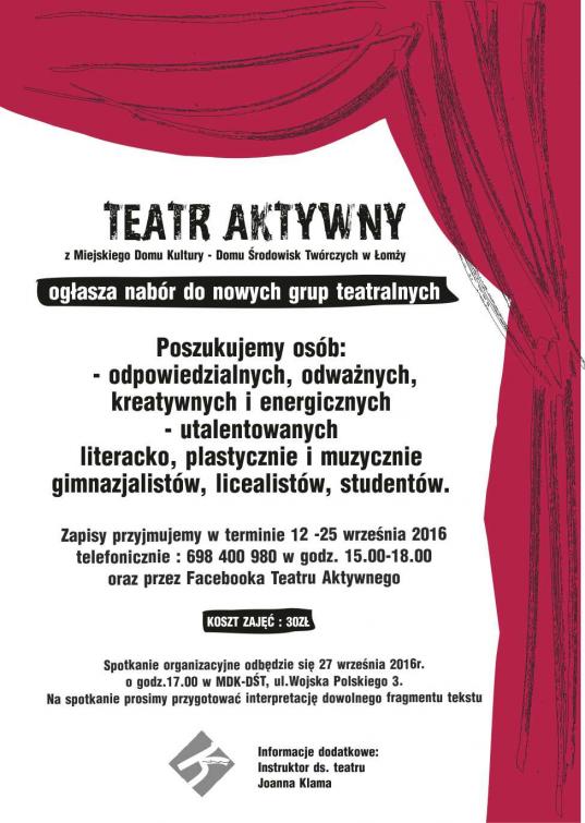 Teatr Aktywny ogłasza nabór do grup